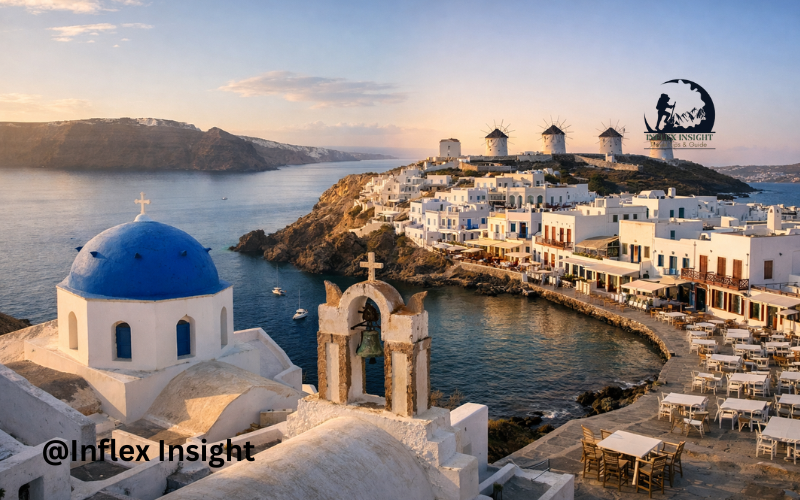 santorini mykonos tourism drop